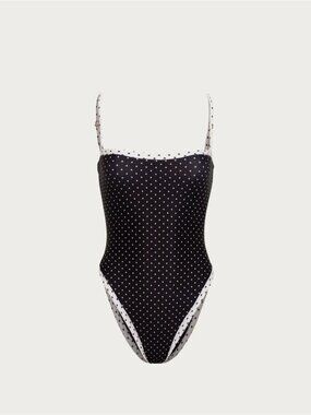 SAME Los Angeles Swim Womens One Piece ColorBlock Polka Dot Black/Cream Small